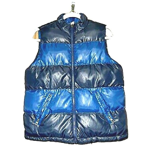 The Children's Place Reversible Chunky Puffer Blue Striped Zip-Up Vest - 7/8 - Picture 1 of 7